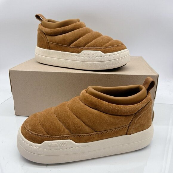 Moon Boot Park Soft Suede Slip On logo-print Sneakers Womens US 7 COGNAC - Picture 3 of 14